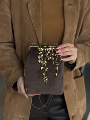 Velvet Bag "Branch", brown