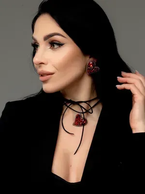 Ensemble Boucles d'oreilles + collier «Cœur» en cristal, rouge