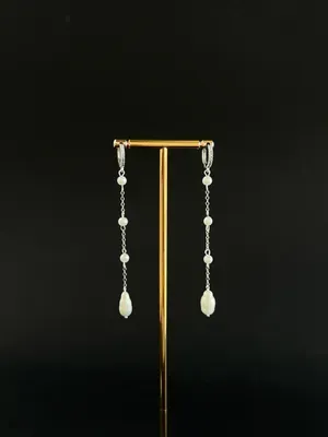 Сережки-ланцюжок з натуральними перлинками