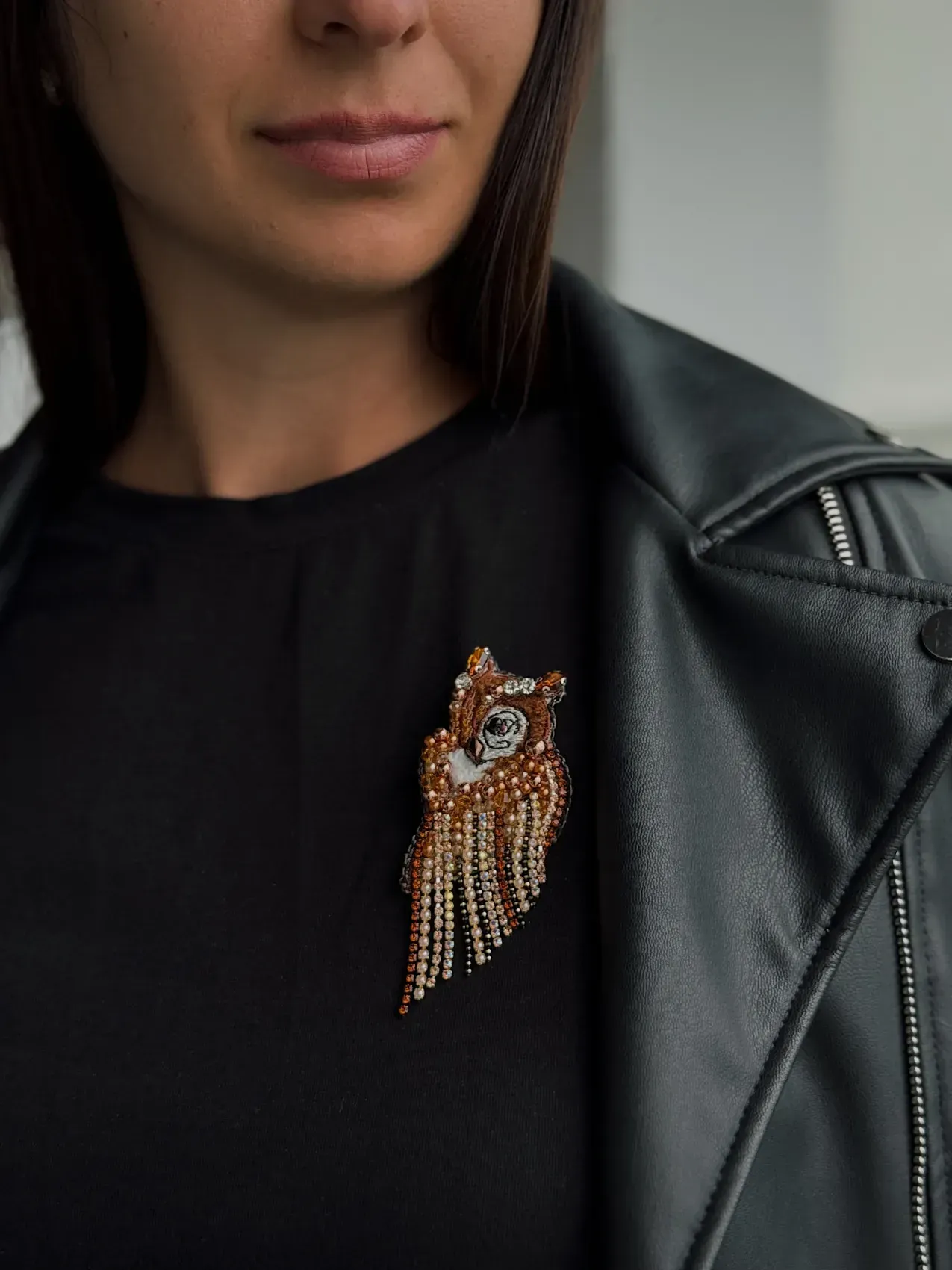 Broche "Hibou" miel