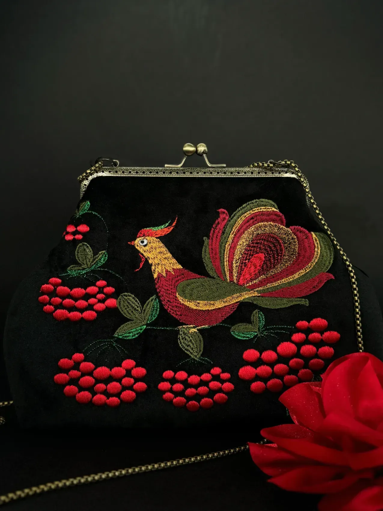 Сумочка оксамитова "Півник" чорна — photo 2