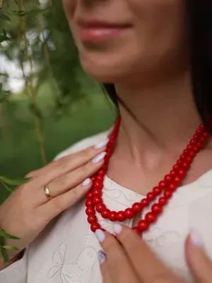 Two-row red cast glass necklace