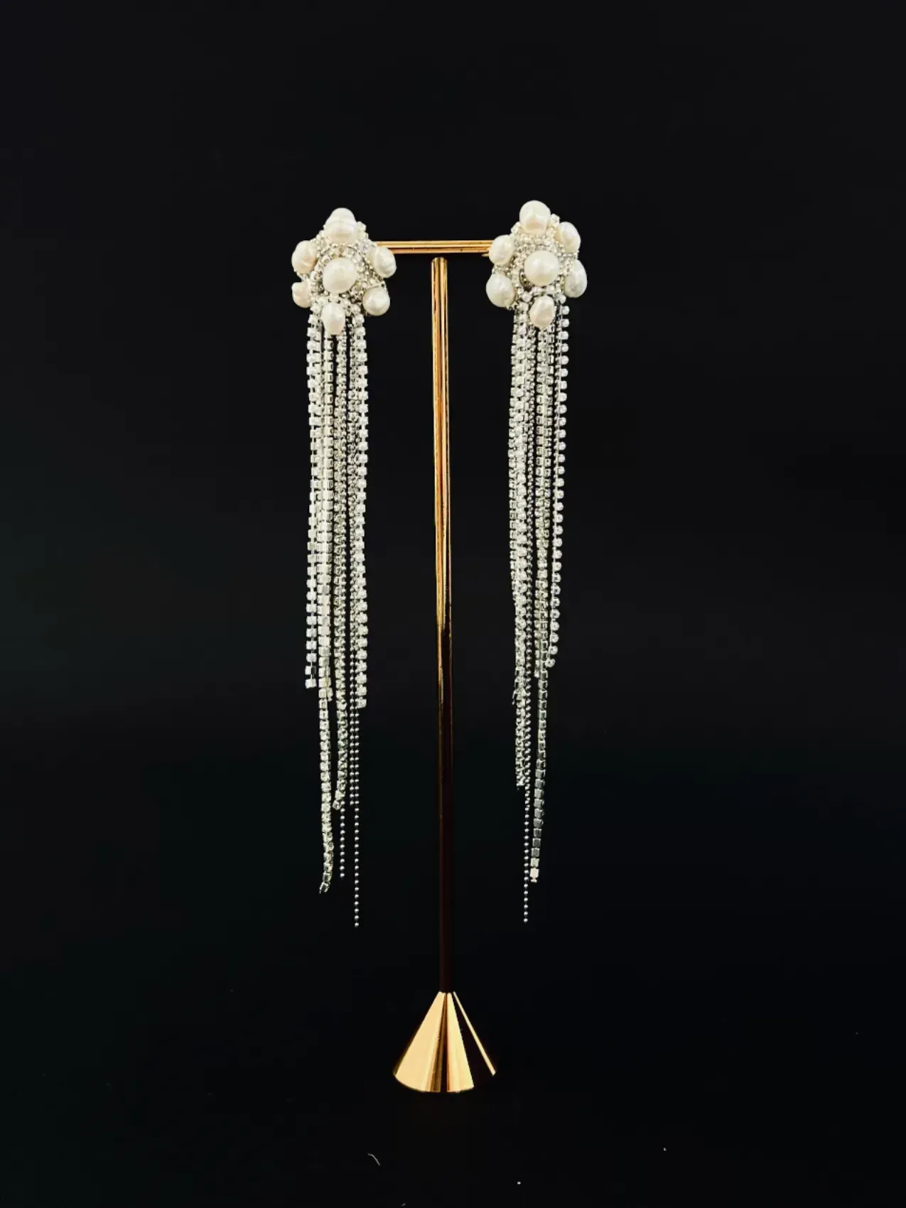 Сережки «Pearl» з срібним ланцюжком та ланцюжком з перлинками — photo 2