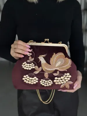 Petit sac en velours "Coq", cerise mûre