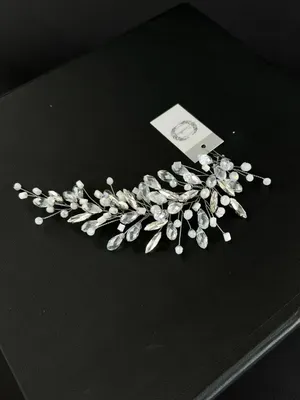 Lush branch with crystal and stones, silver