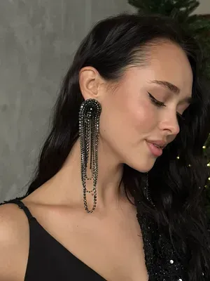 Сережки "Pearl", чорно-графітові з ланцюжками каскад