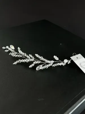 Transparent branch with crystal bicones and drops, silver