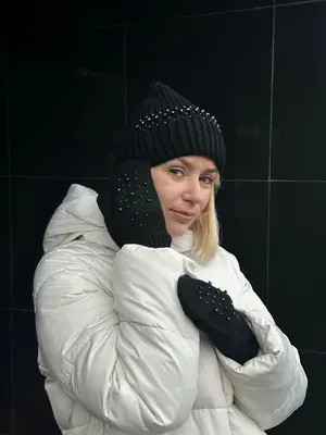 Ensemble bonnet + gants avec strass, noir
