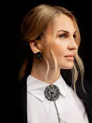 Ensemble Broche + Boucles d'oreilles « Pissenlit » noir