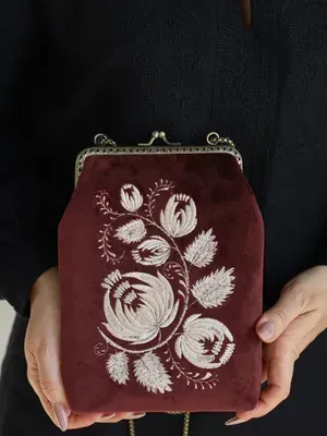 Petit sac en velours "Pommes du paradis", bordeaux-marron