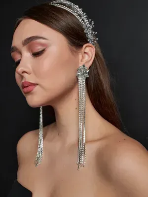 Boucles d'oreilles à chaînes cinq pierres, argent