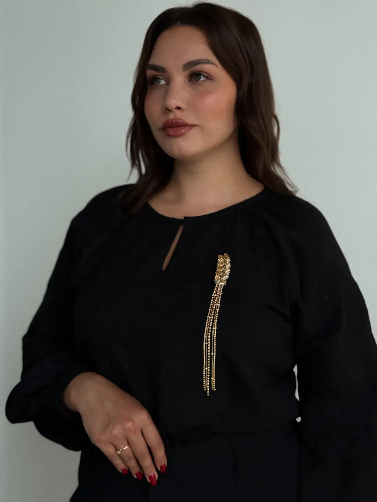 Broche "Mono-épi" avec chaînes, doré