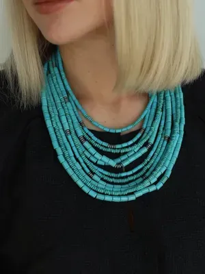 Natural turquoise necklace with complementary hematite elements