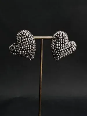 Boucles d'oreilles "Cœurs 3D" en cristaux, graphite