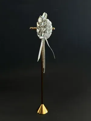 Брошка "Колосся" зі стрічкою, срібно-білий — photo 3
