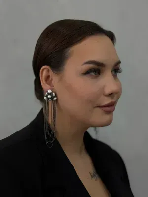 Сережки «Pearl» з ланцюжками дугою, графітові