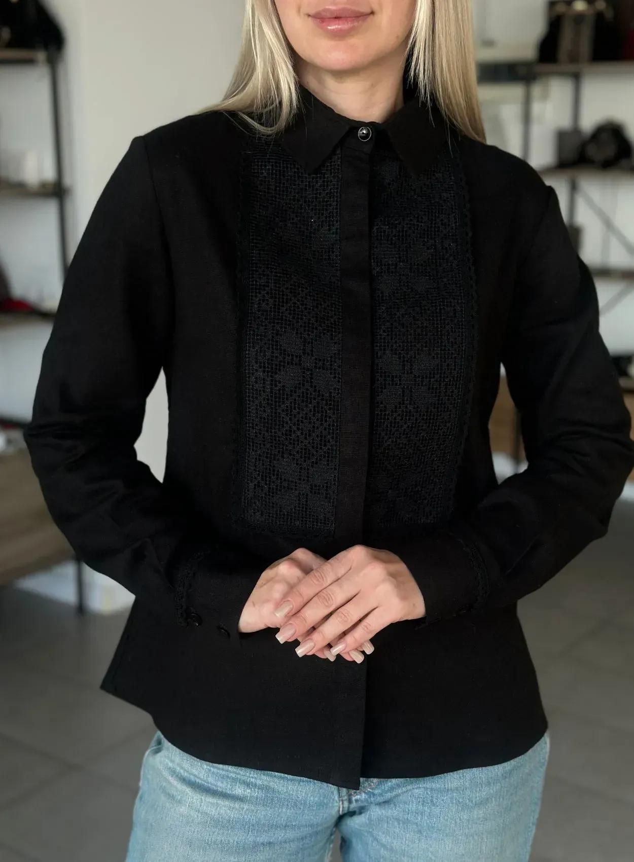 Чорна лляна сорочка з преміальної колекції "Оберіг" — photo 5