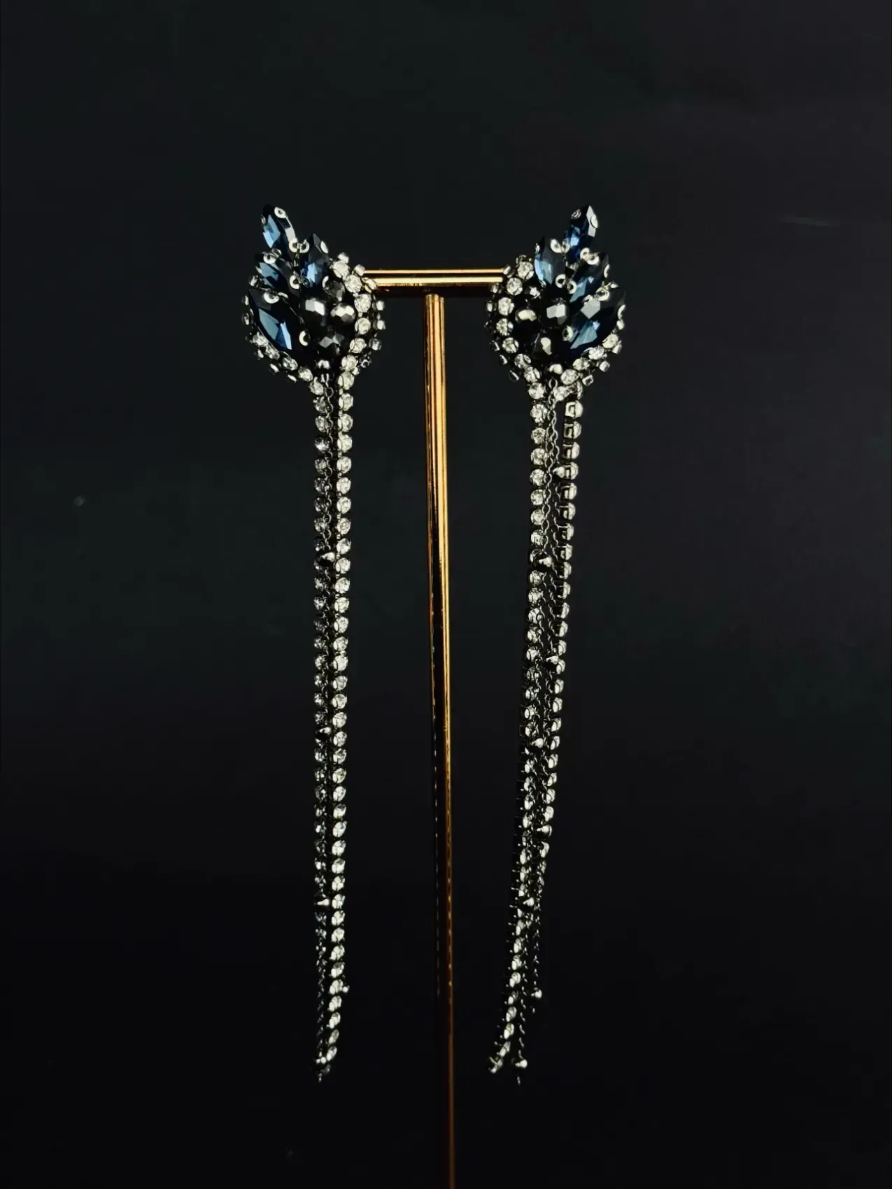Boucles d'oreilles "Mucha", bleu foncé -graphite