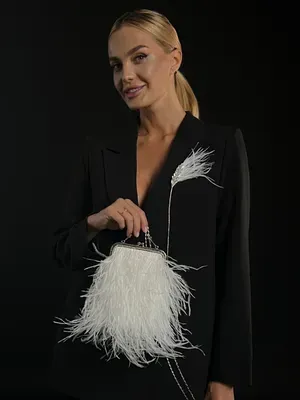 White ostrich feather clutch