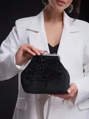 Sac en velours avec parsemé de cristal, noir