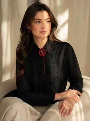 Black Linen Shirt from Premium Collection "Oberih"