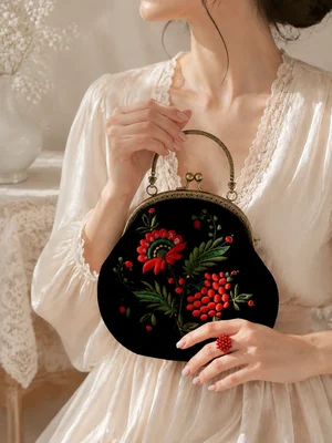 Ensemble Sac "Broderie Petrikivka" + Bague "Viorne"