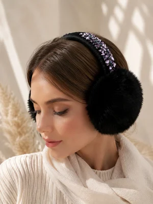 Boucles d'oreilles "Alpes", noires avec pluie de petites pierres lavande