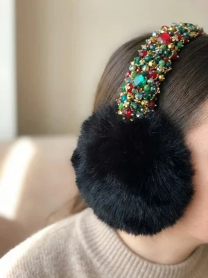 Навушники чорні з різнокольоровим камінням — photo 1