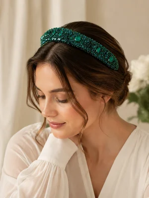 Wide Headband "Alexandra", emerald