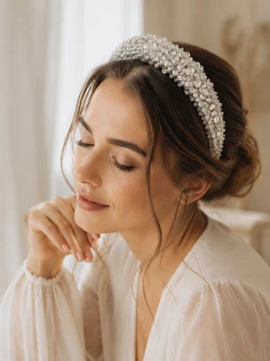 Wide "Alexandra" headband, silver-clear