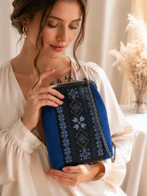 Petite pochette en velours « Amulette » bleue