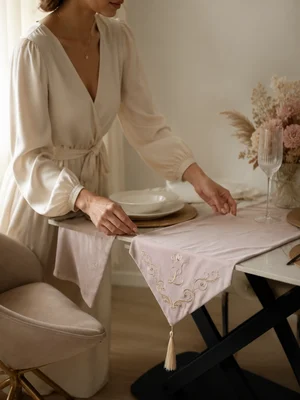 Runner de table premium avec initiale (rose poudré)