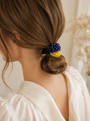 Hair Scrunchie "Heart", blue-yellow