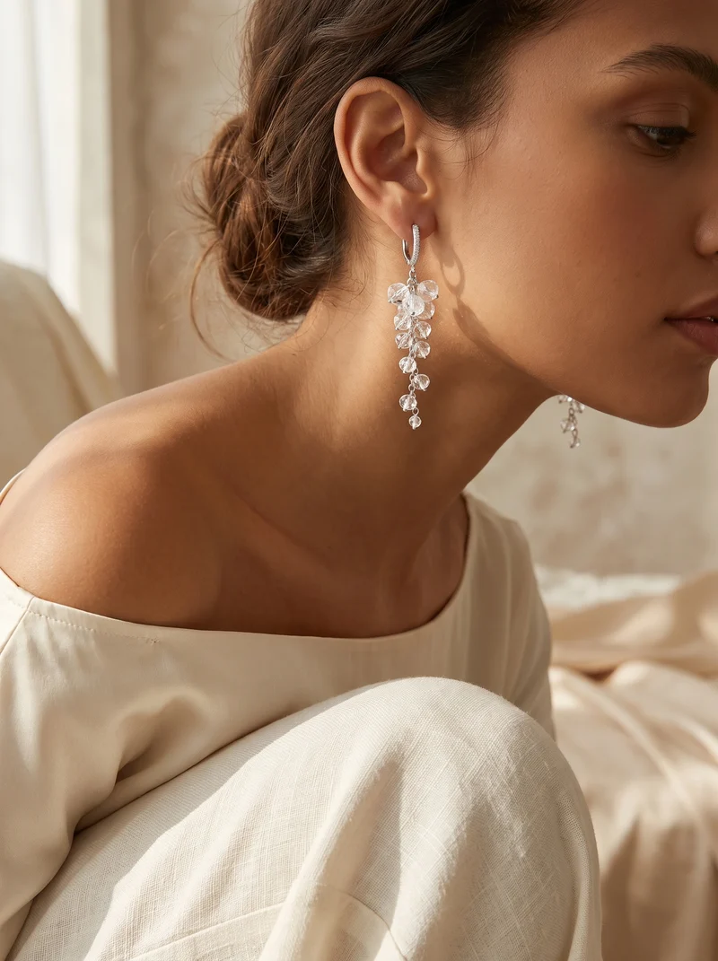 Сережки-грона короткі, прозорі — Сережки