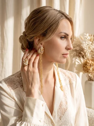 Boucles d'oreilles «Épis», blanc-or avec perles