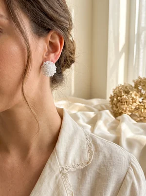 Worm Stud Earrings, frosted white