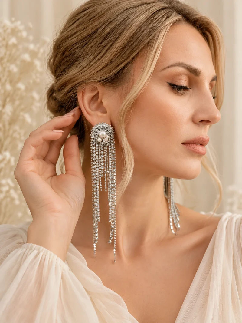 Сережки "Pearl", срібні з ланцюжками каскад — Сережки