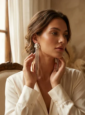 "Pearl" earrings with peach chain