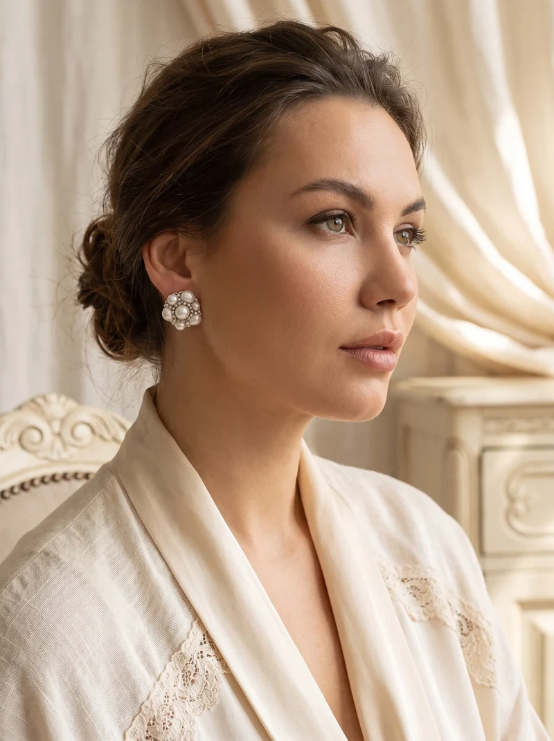 Сережки-пусети "Pearl", мутно-срібні — Сережки