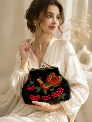 Сумочка оксамитова "Півник" чорна — photo 1