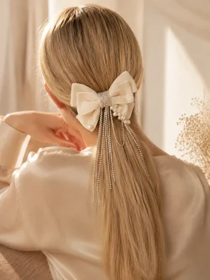 Dior-Style Bow Hair Clip, beige